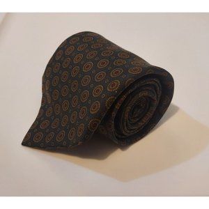 Ermenegildo Zegna Navy Blue Silk Tie with Brown and Gold Medallion Pattern